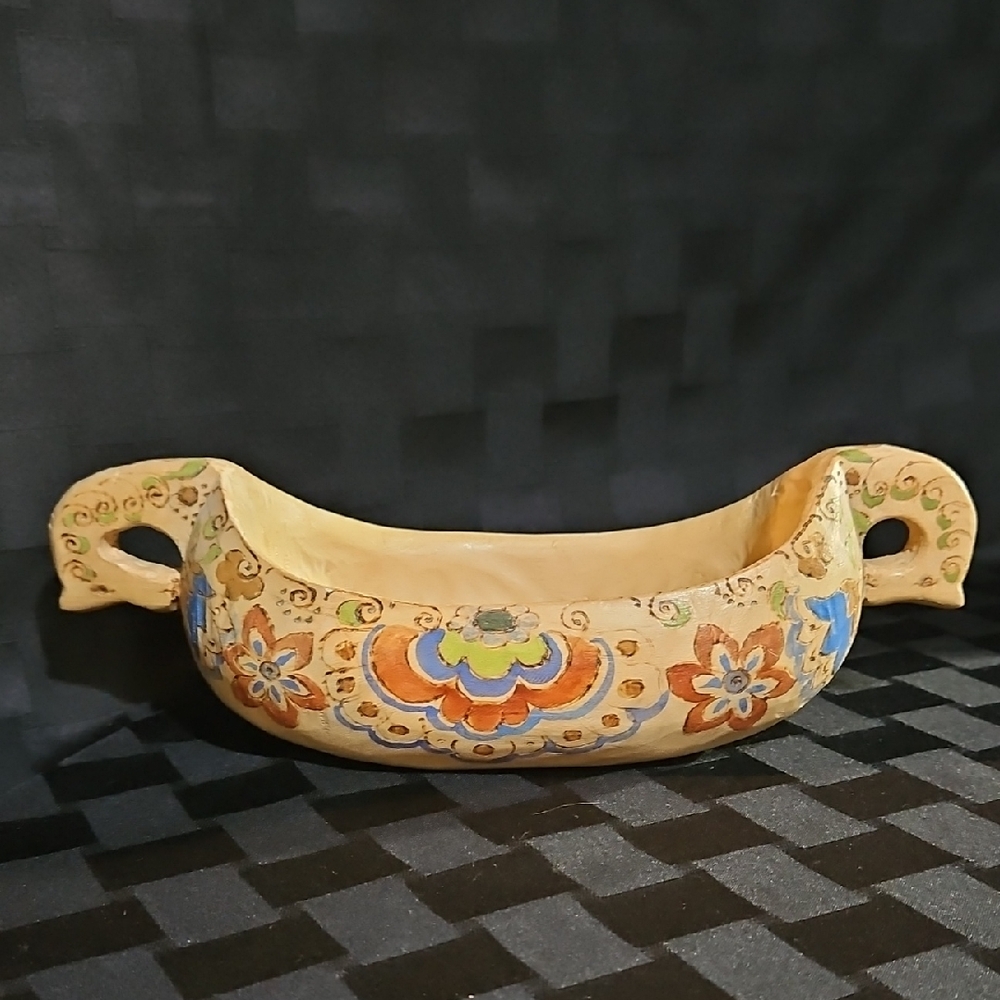 Signed Horse Head Handled Handcrafted Russian Folk Art Wooden Boat